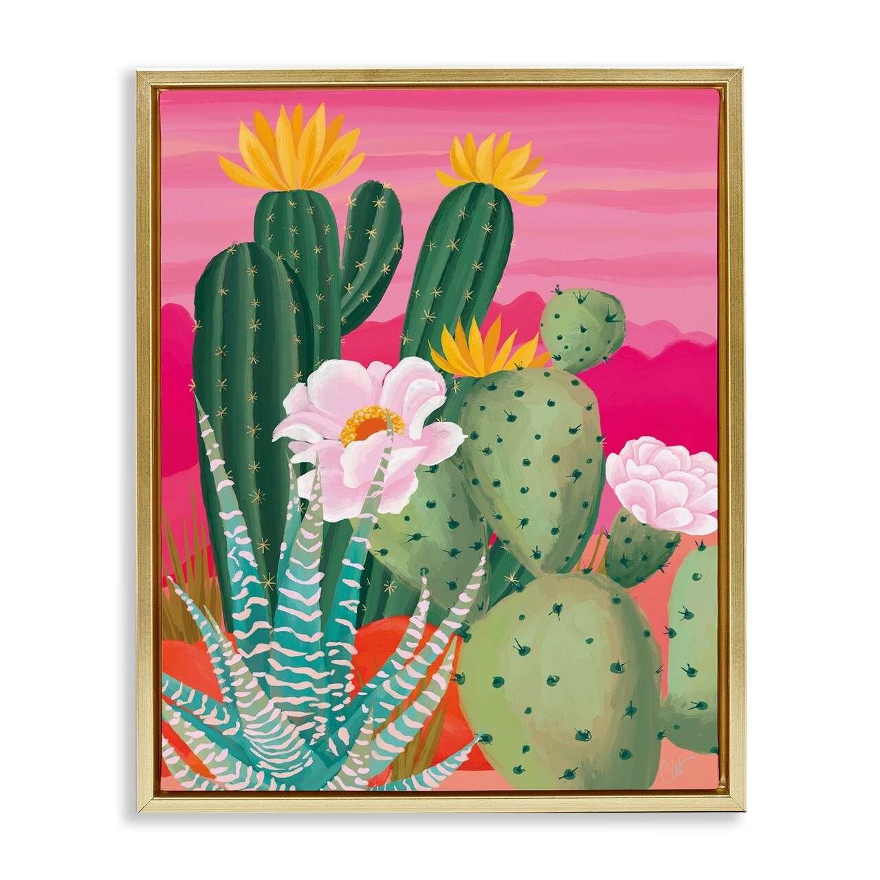 Stupell Industries Sunset Cactus Plants Floating Frame, design by Cat Thurman Designs